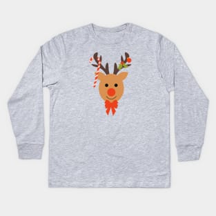 Christmas Reindeer, Holly and Ornaments Kids Long Sleeve T-Shirt